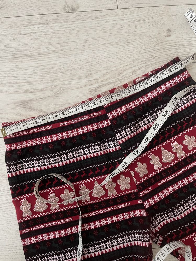 Grubsze czerwone legginsy na gumce świąteczne wzory 158 cm xs