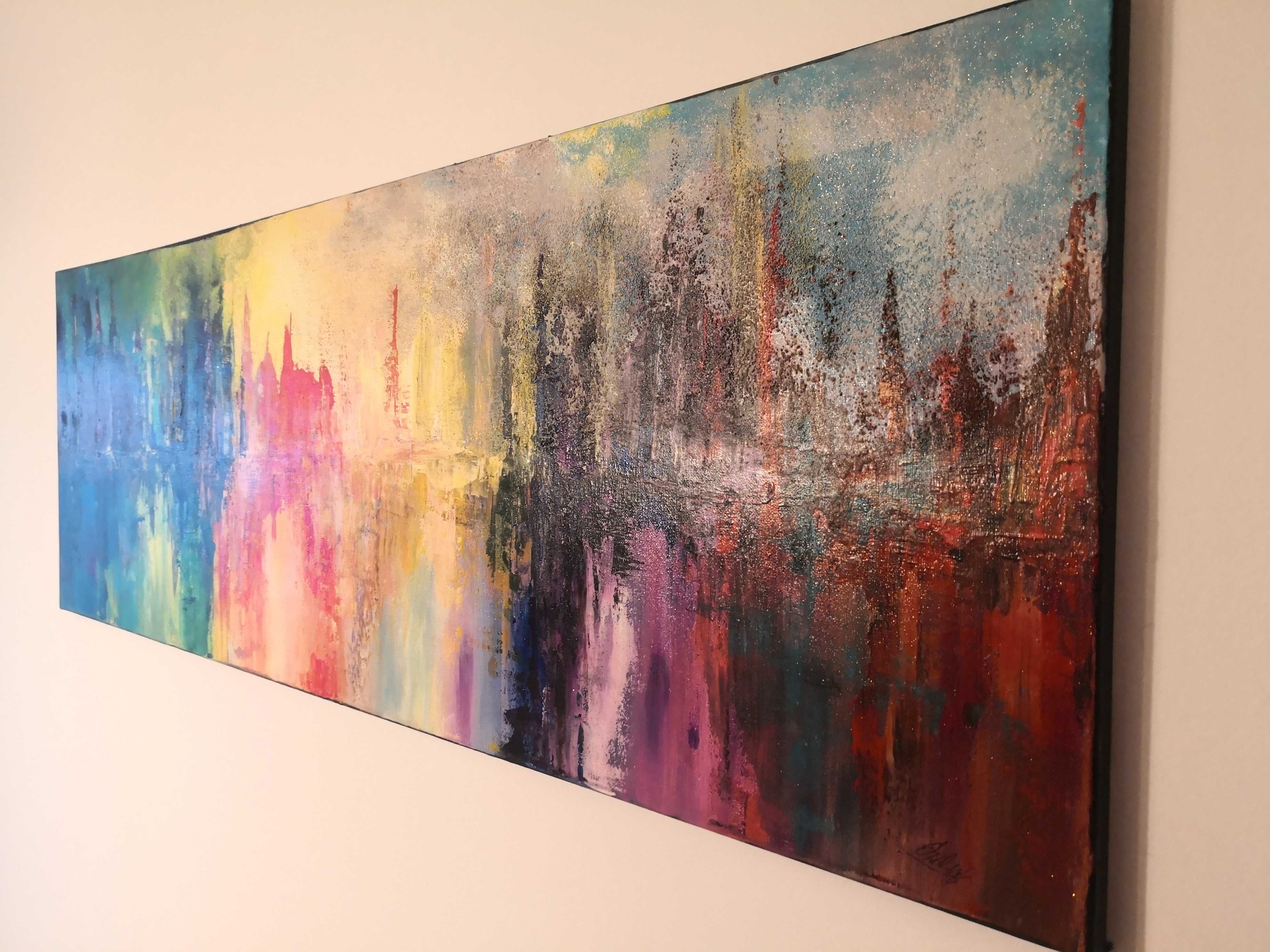 Obraz Abstrakcja (120x40 cm) ręcznie malowany na płótnie (Akryl)