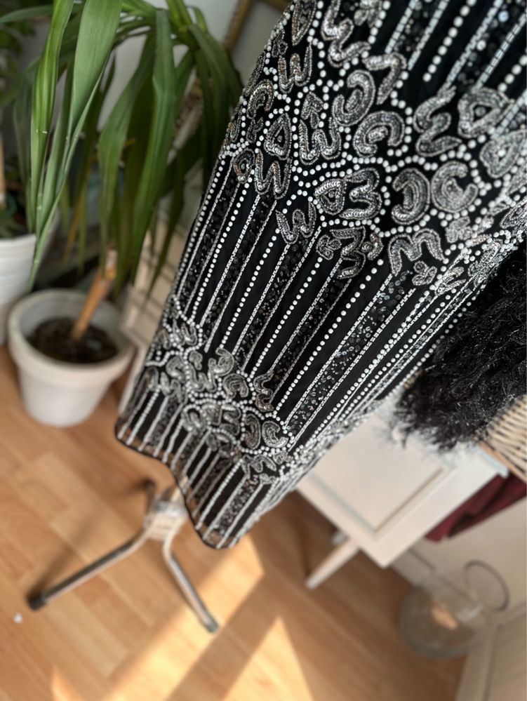 Asos cekinowa sukienka midi piora fredzle 5 xl 50 zdobiona