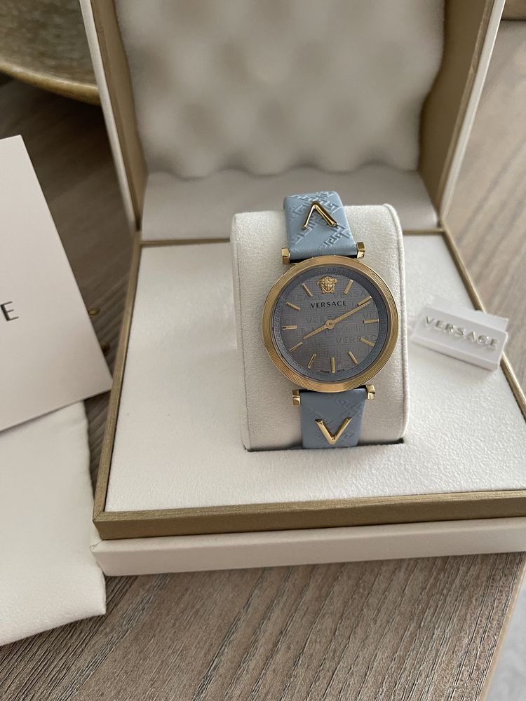 Zegarek VERSACE V-twist nowy z metką skóra gwarancja dowód błękitny
