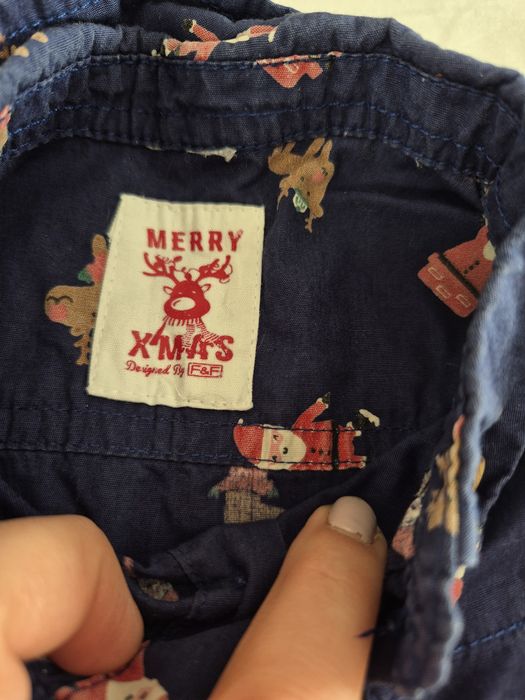 Niebieska koszula świąteczna 98 Mikołaj renifer christmas