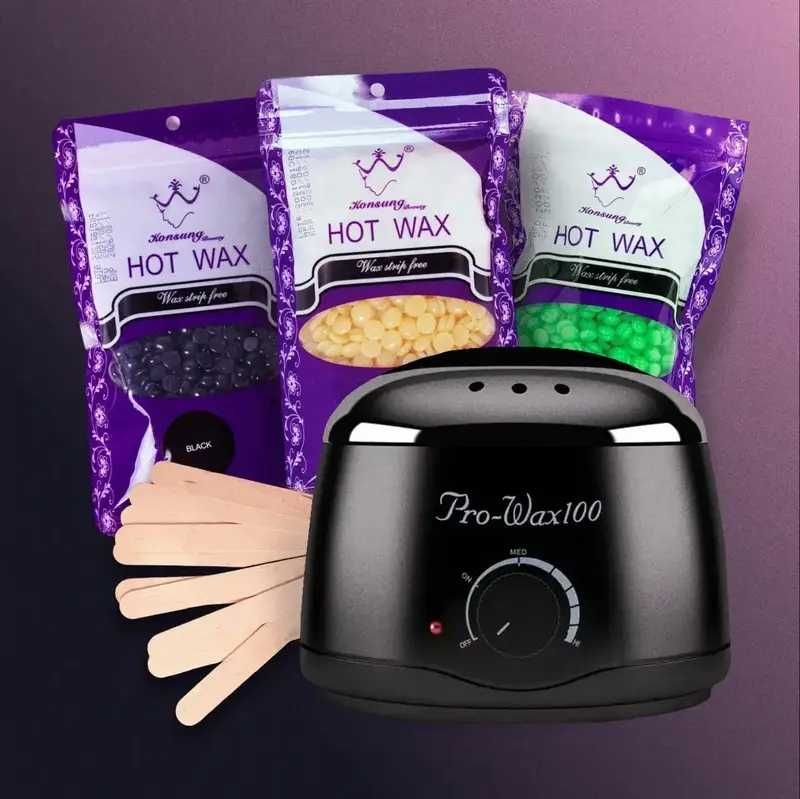 Набір для депіляції: воскоплав PRO-Wax Black, Віск 3х100 грам, шпателі