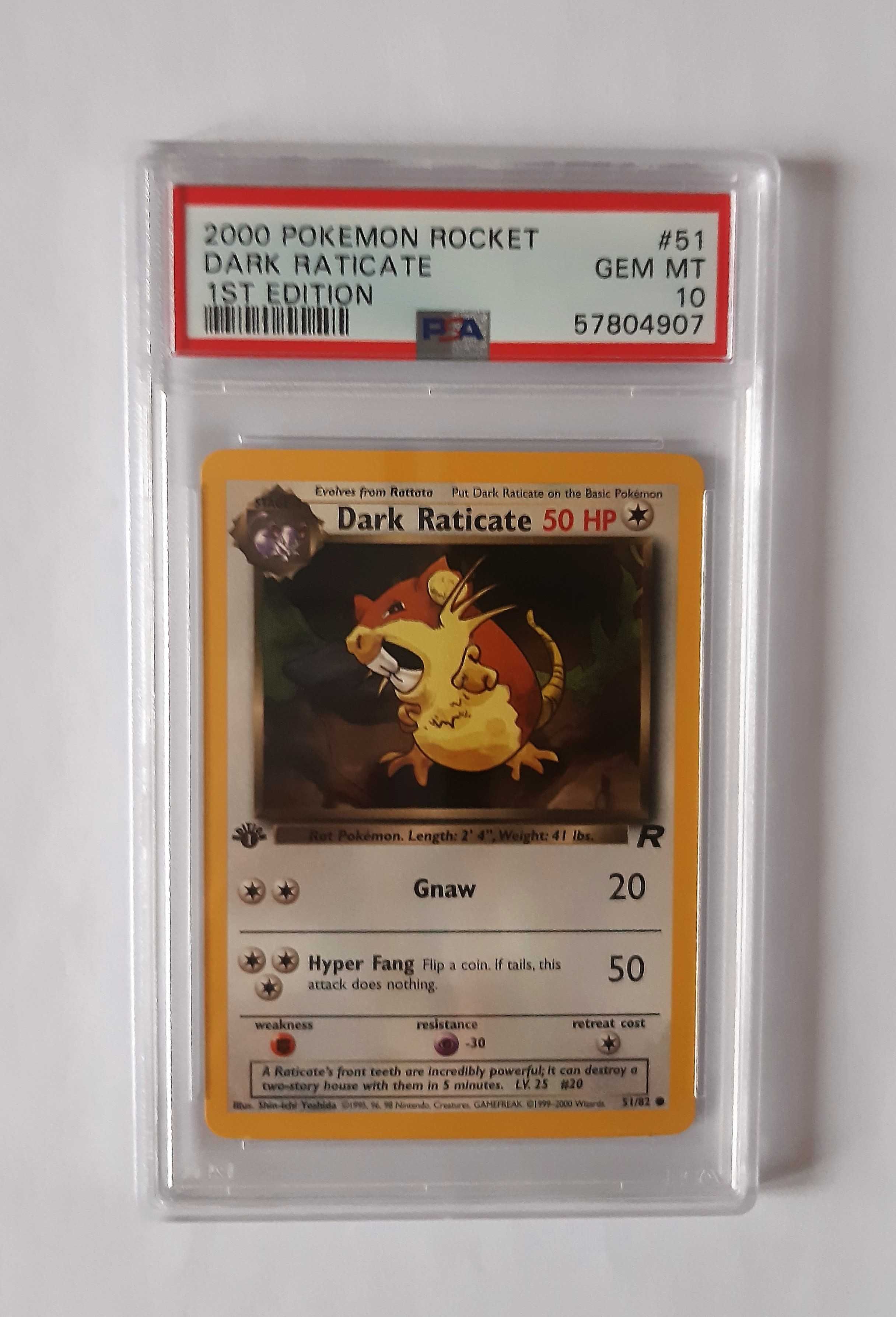 PSA 10 Pokemon Dark Raticate 2000 Team Rocket 51/82 1st edition