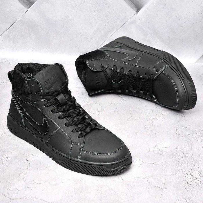 Чоловічі зимові черевики кросівки  Nike force натуральна шкіра ,теплі