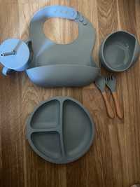 Новый набор силиконовой посуды тарелки поильник ложка