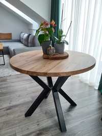 Stół drewniany dębowy-okrągły-metalowe nogi