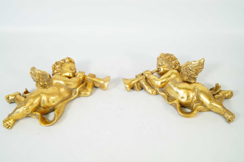 Para grających putto figury złote glamour na ścianę