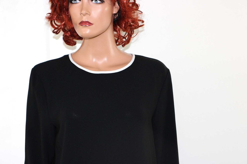 MARC CAIN elegancka sukienka czarna wizytowa długi rękaw 36/38 S/M N3