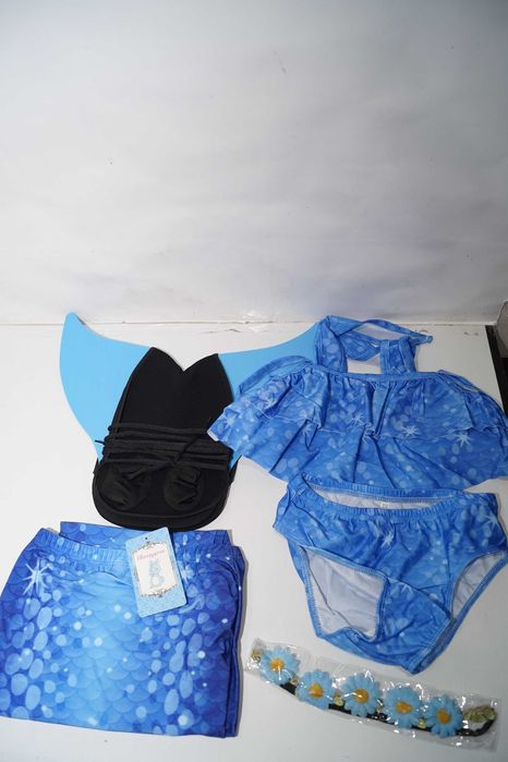 W90 Syreni ogon strój kąpielowy kostium + monofin/płetwa niebieska 150