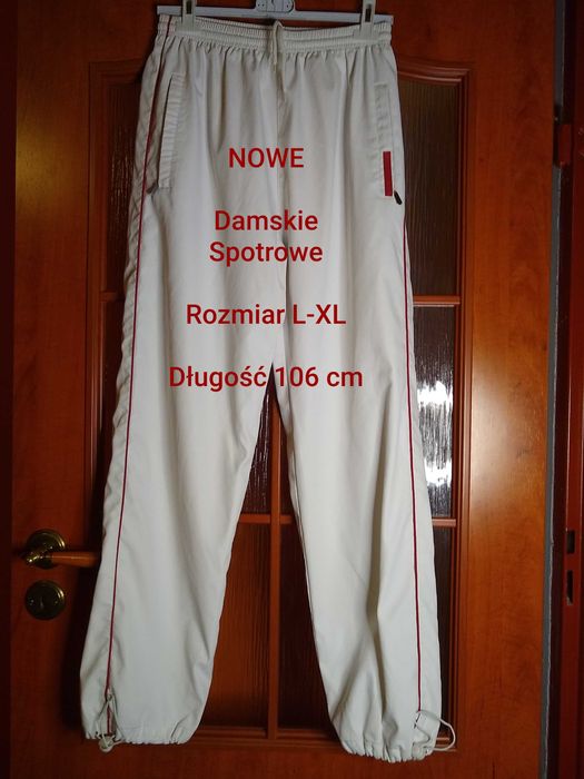 NOWE  Damskie białe spodnie sportowe z siateczkową podszewką,  L-XL