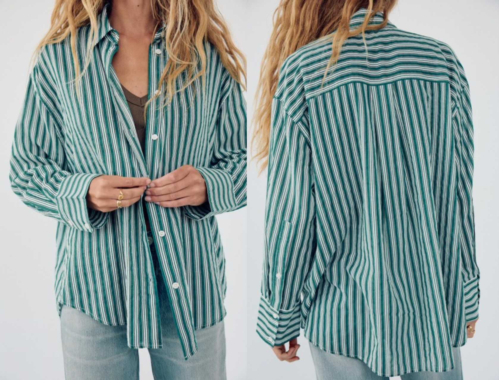 Zara koszula oversize w zielone paski