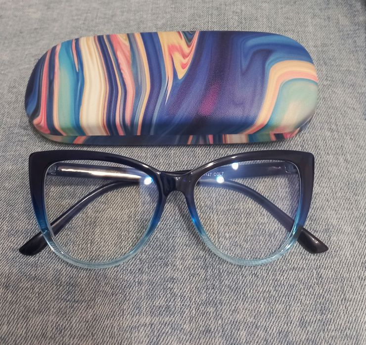 Okulary damskie zerówki, etui na okulary I ściereczka z mikrofibry