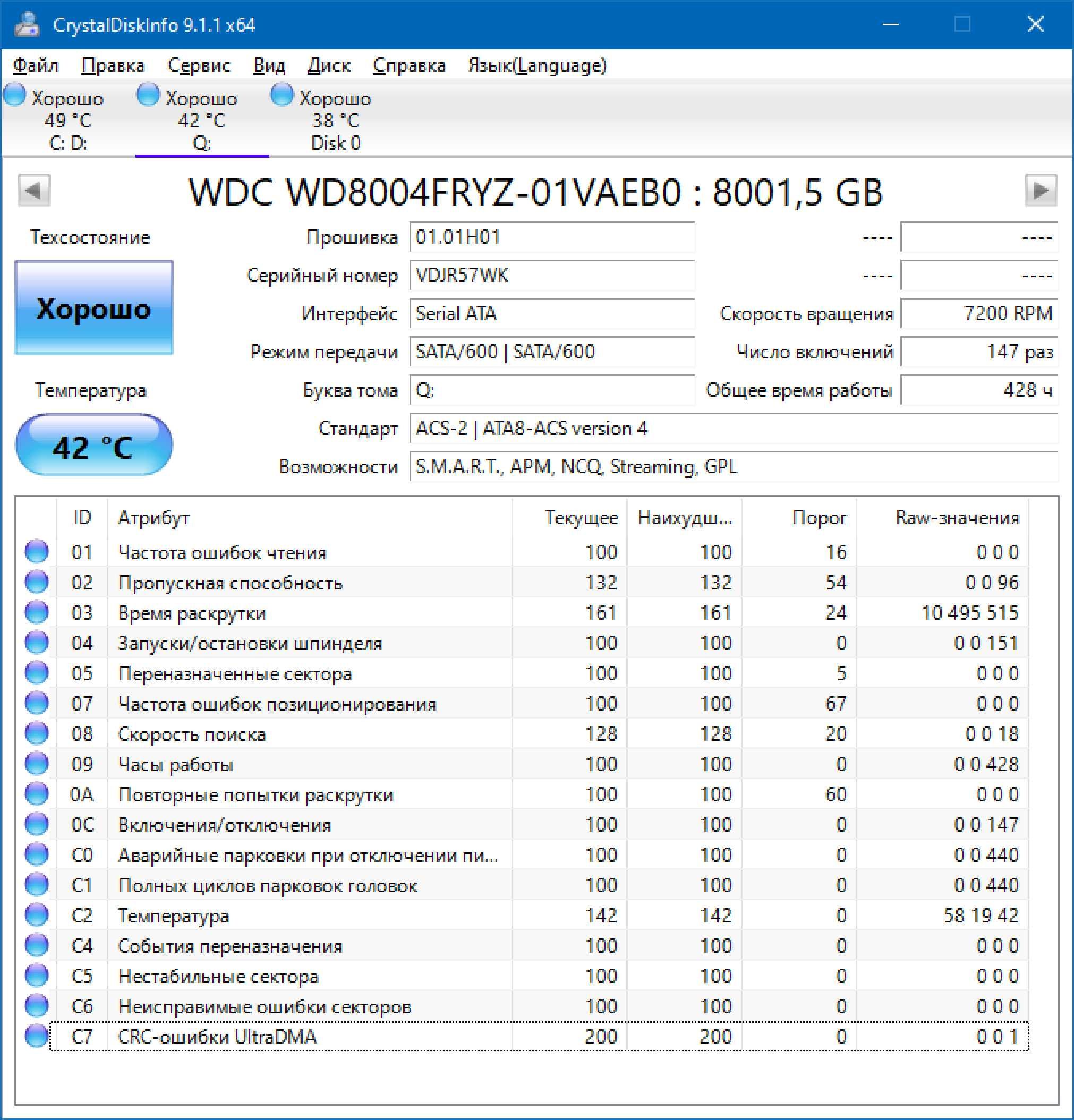 Жёсткий диск WD 8TB WD8004FRYZ Gold HDD + тесты