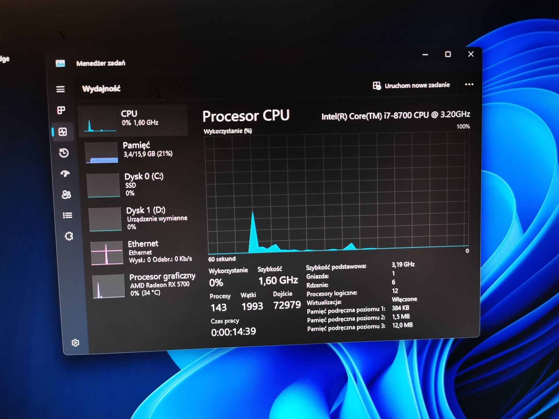 Komputer stacjonarny i7 RX 5700 8 GB 16 GB RAM ssd m2