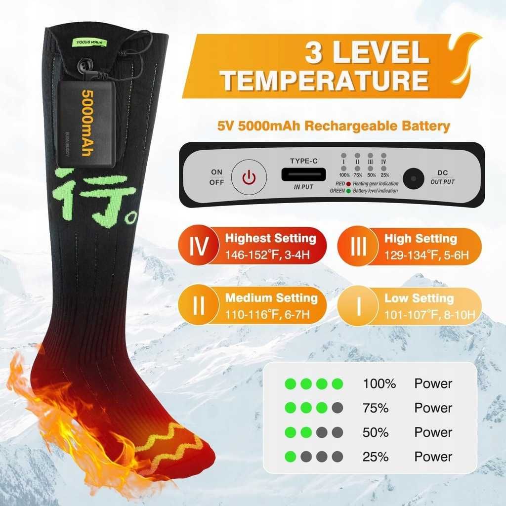 BURN BUDDY SK-03 Elektryczne podgrzewane skarpety z pilotem APP ROZ M