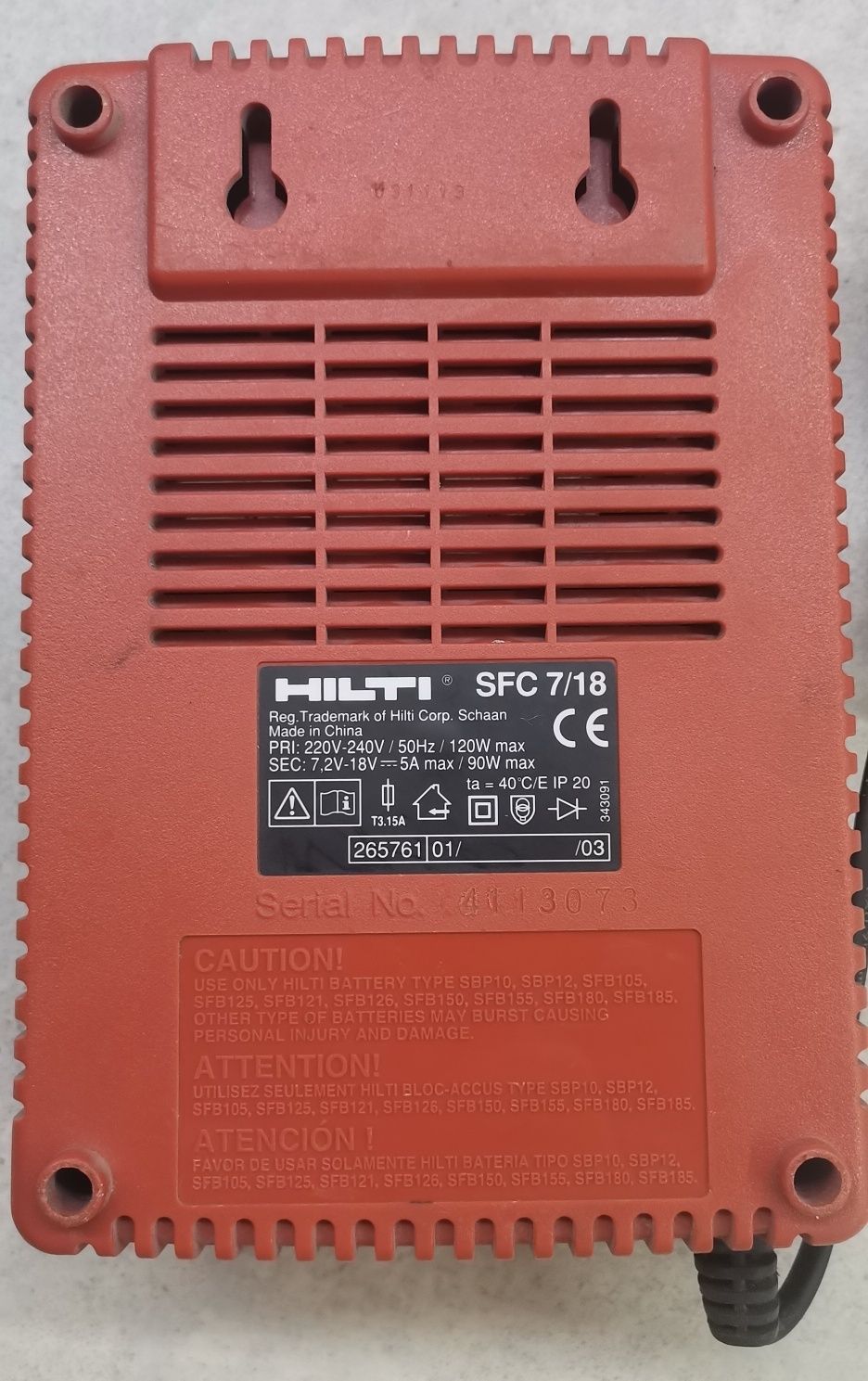 Ładowarka Hilti SFC 7/18 7,2V - 18V stary typ