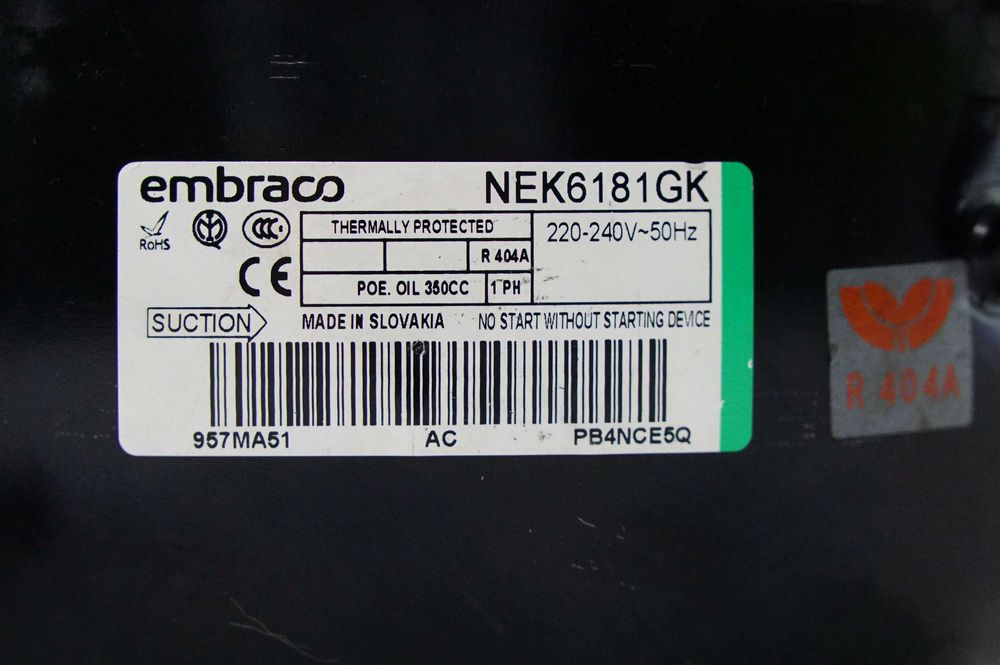 Sprężarka hermetyczna chłodnicza tłokowa EMBRACO NEK6181GK 600W/-10*C