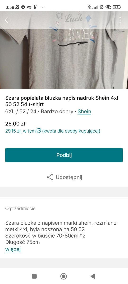 Szara bluzka popielata t-shirt Shein 4xl z napisem 50 52