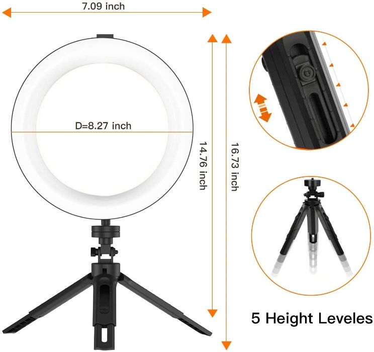 Anel de iluminação Bestope 21CM com espelho, 10 níveis de brilho NOVO