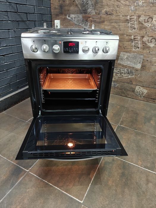 Газова плита з електро духовкою, нержавійка