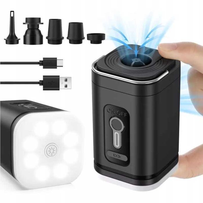 3w1 akumulatorowa elektryczna mini pompa powietrza lampa kemping 66001