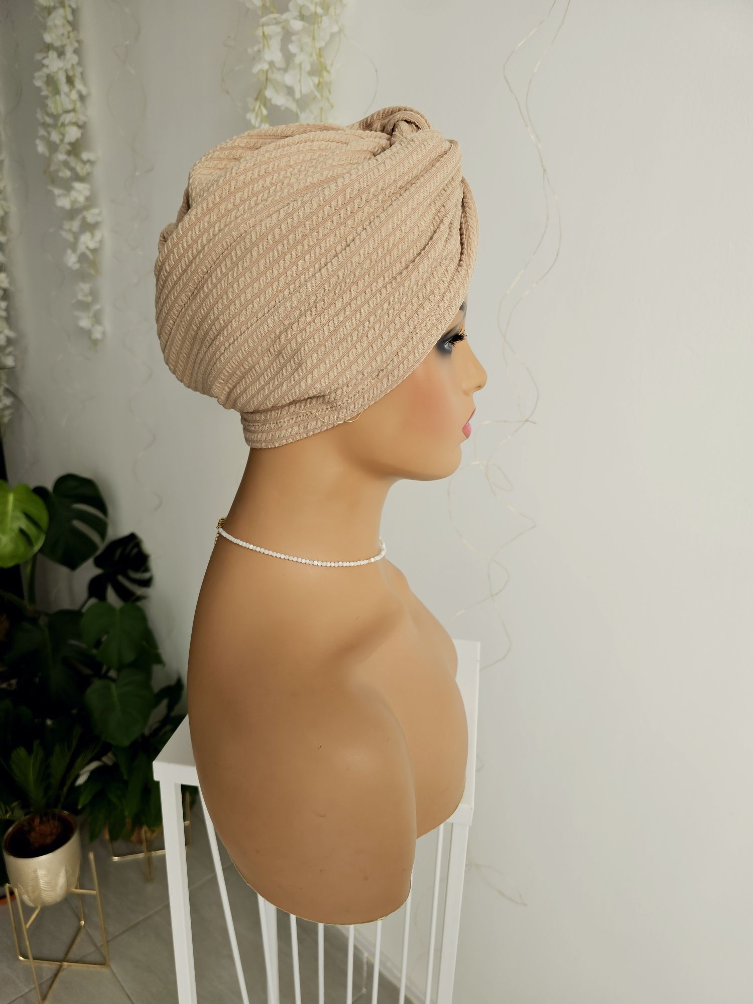 Turban czepek Mia beż nakrycie głowy podczas leczenia czapka