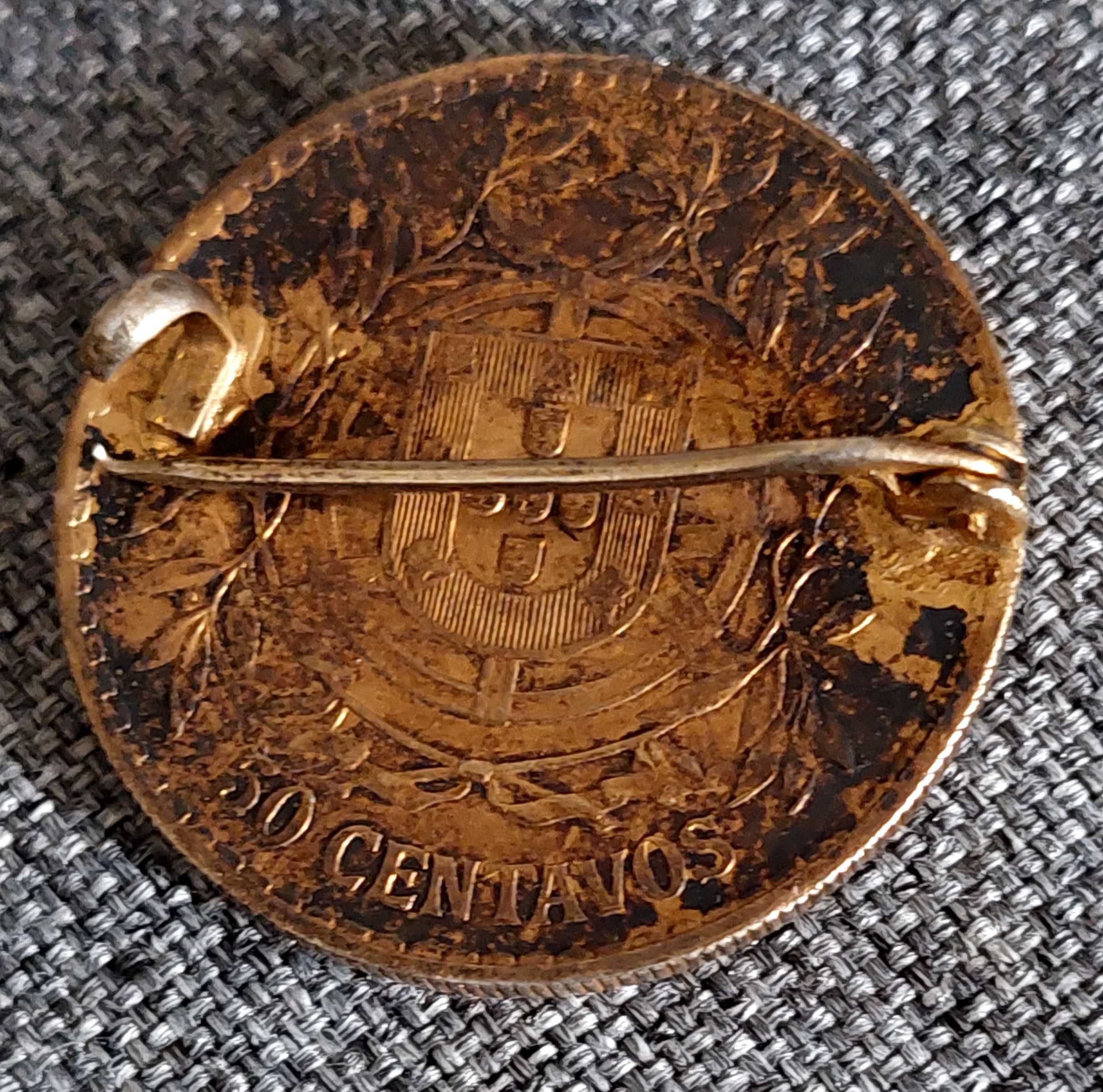 Prata moeda 1916 50 centavos broche pregador
