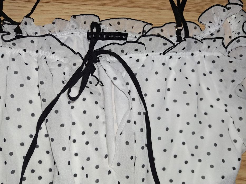 Mohito Piekna Sukienka Grochy! Biała! Falbanki! Hiszpanka! Roz.42!