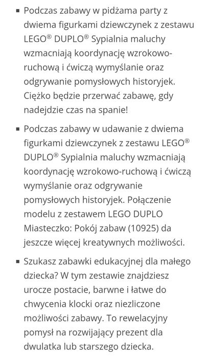 Lego Duplo 10926 sypialnia