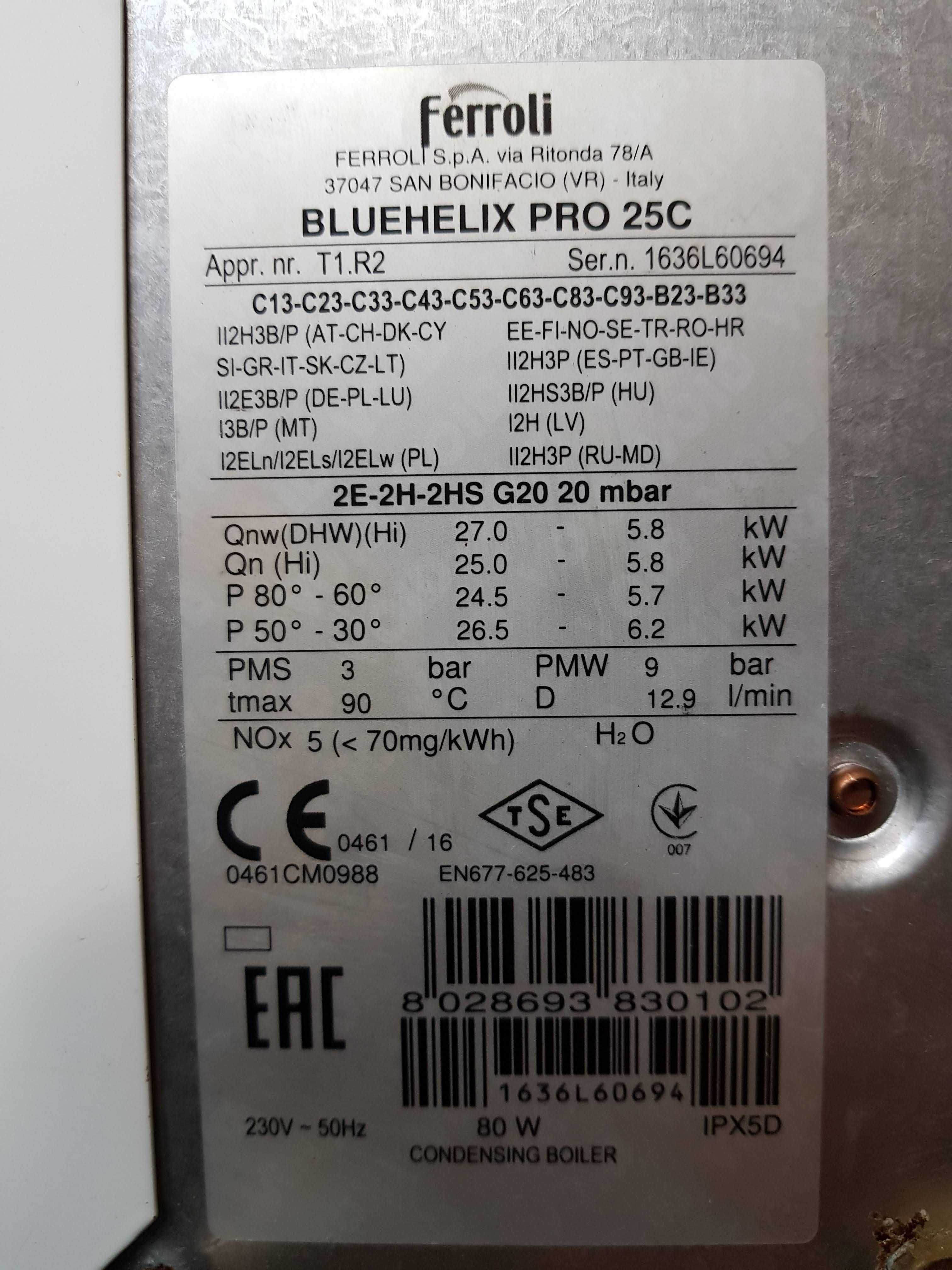 Ferroli Bluehelix Pro 25c gazowy kocioł kondensacyjny