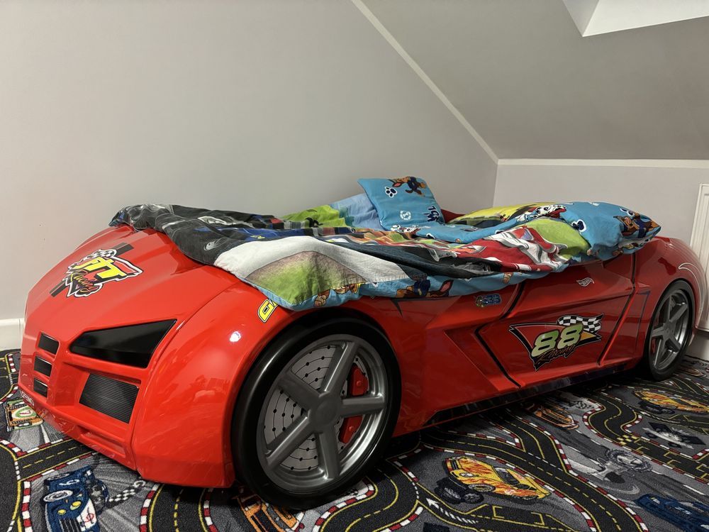 Łóżko dziecięce samochód racing czerwony światła dźwięk 90x200 materac