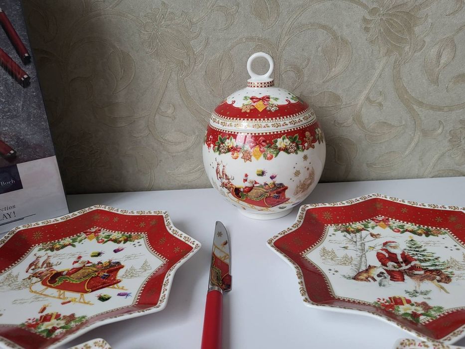 Новогодняя посуда рождество тарелки новорічний посуд