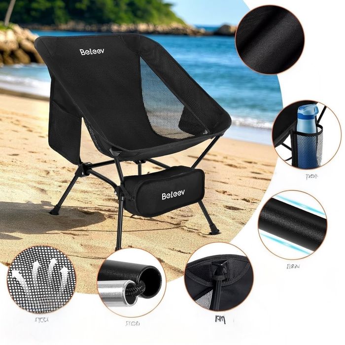 Krzesło turystyczne z oparciem BELEEV Black czarny