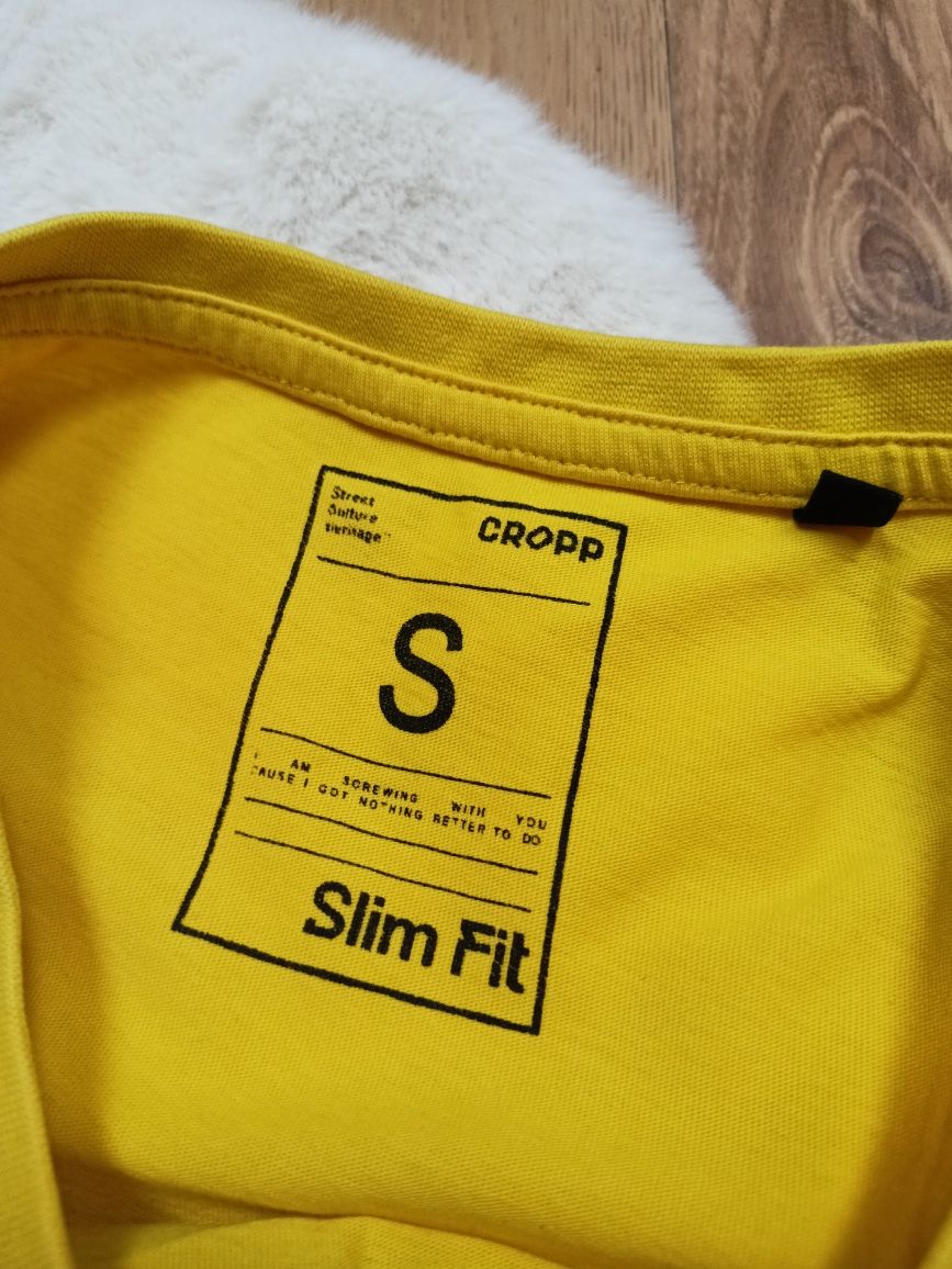 Żółta bluzka z krótkim rękawem koszulka męska t-shirt z nadrukiem
