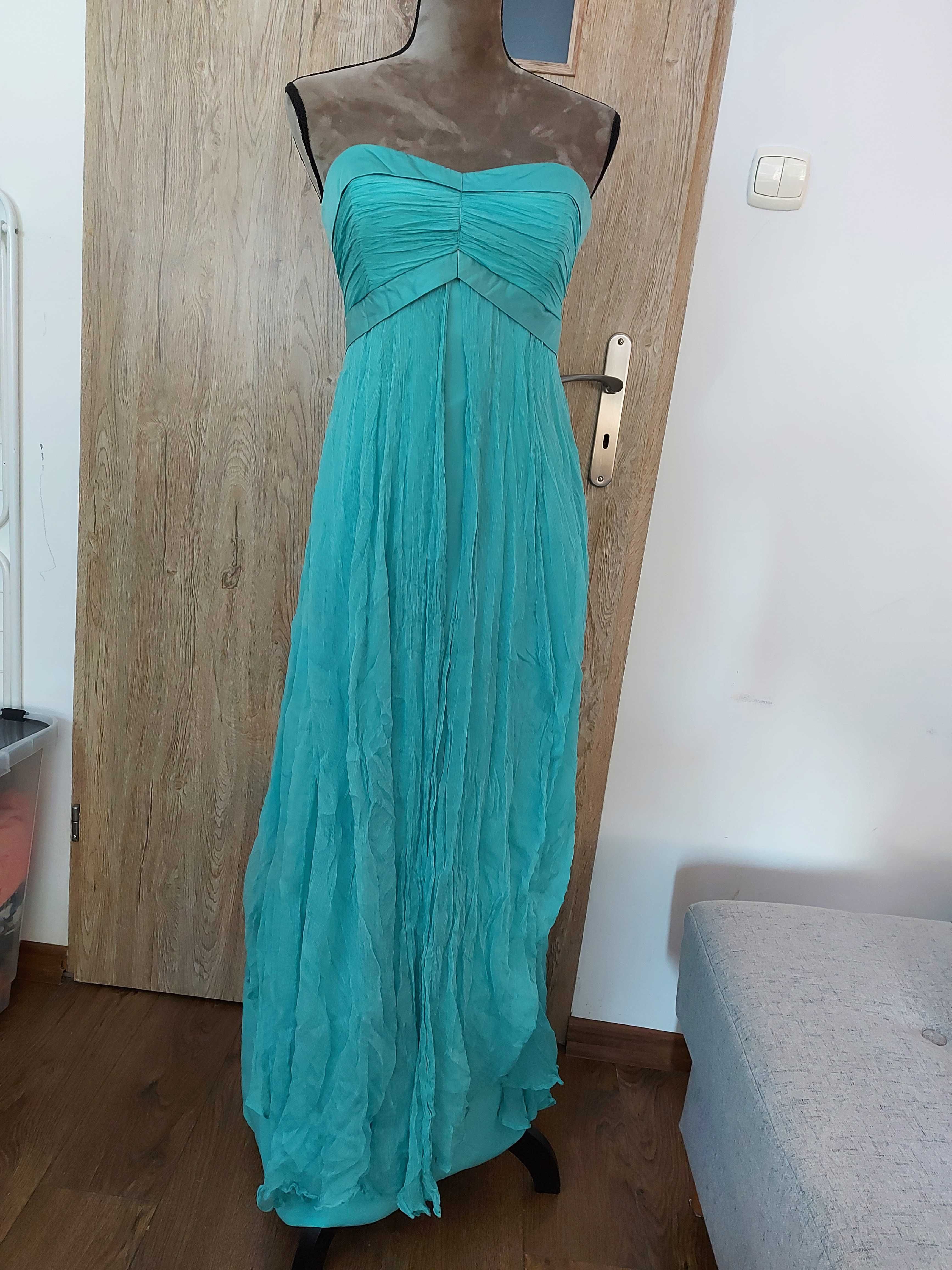 Suknia długa maxi zielony M odcinana sesja foto sukienka ciążowa ślub