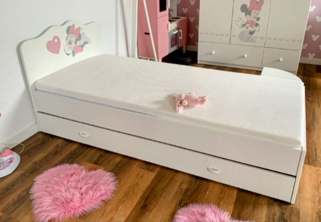 Łóżko spanie 90x190 białe Meblik Minnie Mouse stan idealny barierka