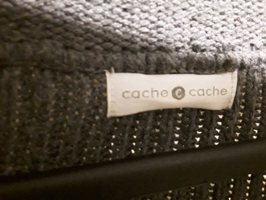 Sweter szary Cache-Cache rozm. 38 w serek, zapięcie 1 guzik, rękaw 3/4