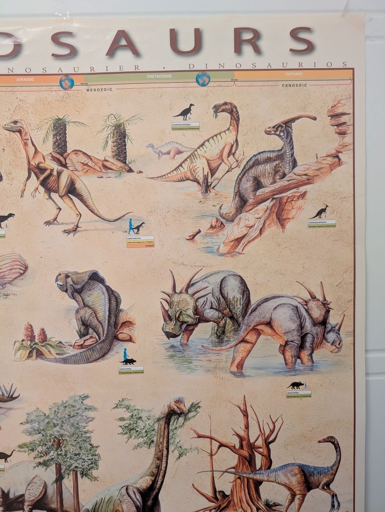 Plakat dinozaury dziecięcy do pokoju dziecięcego duży ponad A1