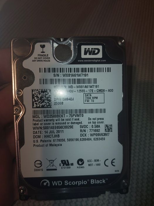 Dysk HDD WD Scorpio Black 250GB 2.5" SATA 7200rpm