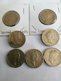 7 moedas de one pound "libra" Inglesa.