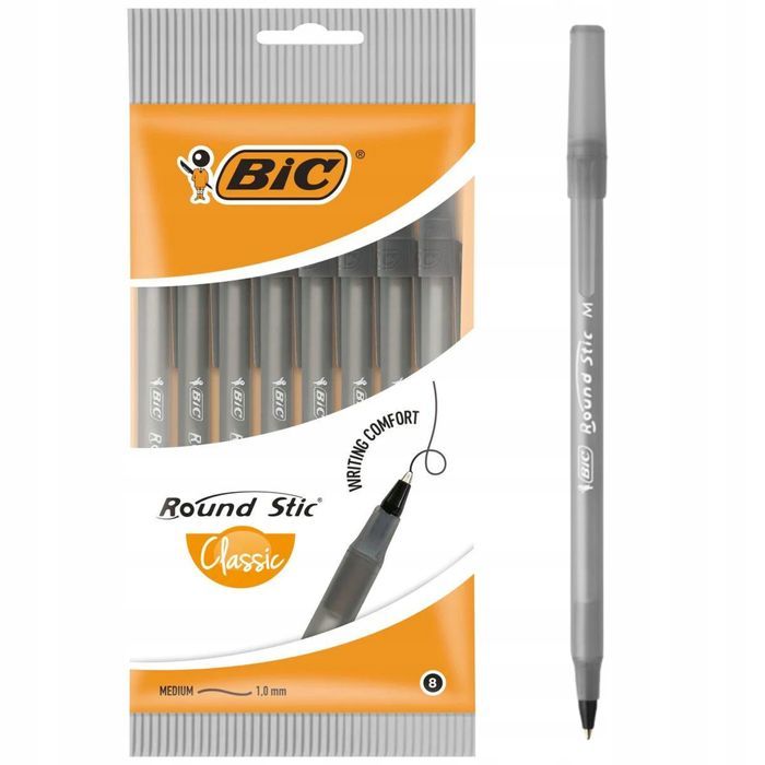 8x Długopis BIC Round Stic Medium classic czarny tusz 1,0 mm