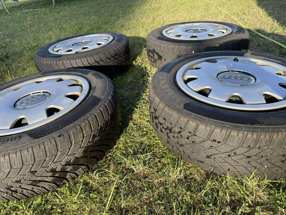 Koła stalowe 15" z kołpakami audi, zimowe opony continental