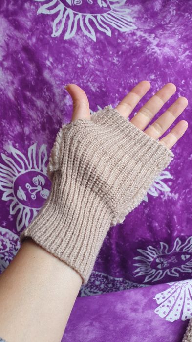 Cieplutkie mitenki damskie Owieczka brąz one size