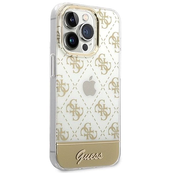 Etui Guess 4G Pattern Script na iPhone 14 Pro Max - złote