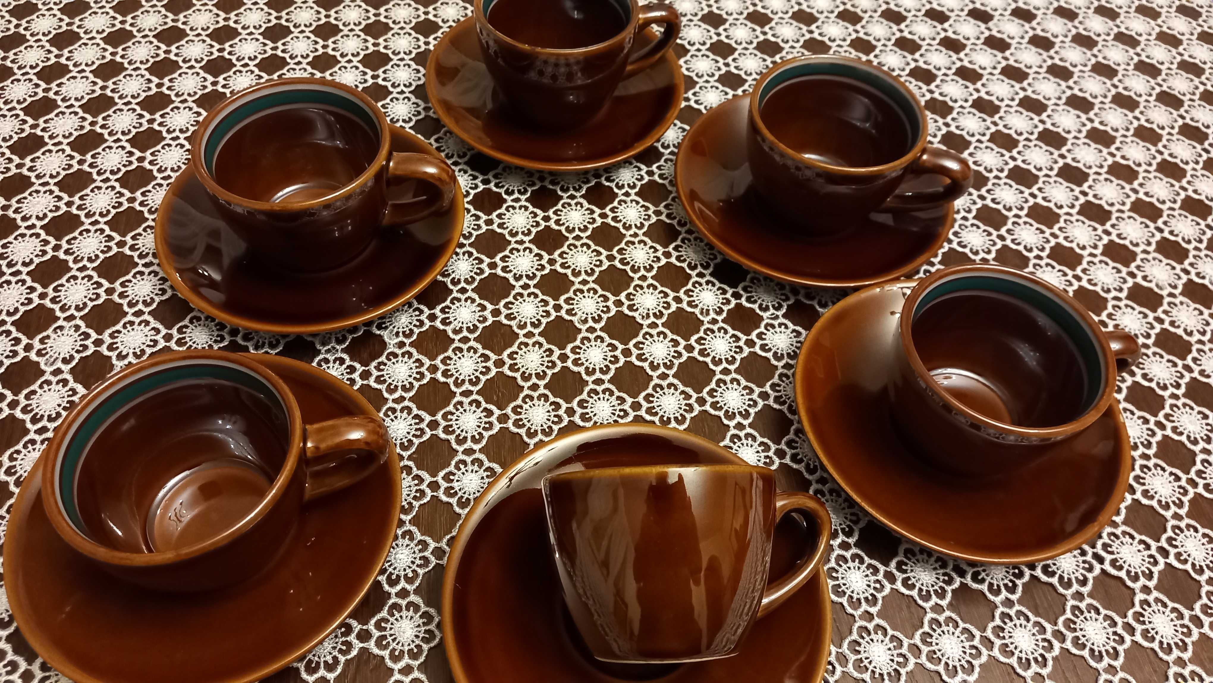 Porcelit Pruszków zestaw do kawy zielone filiżanki talerzyki 6 komplet