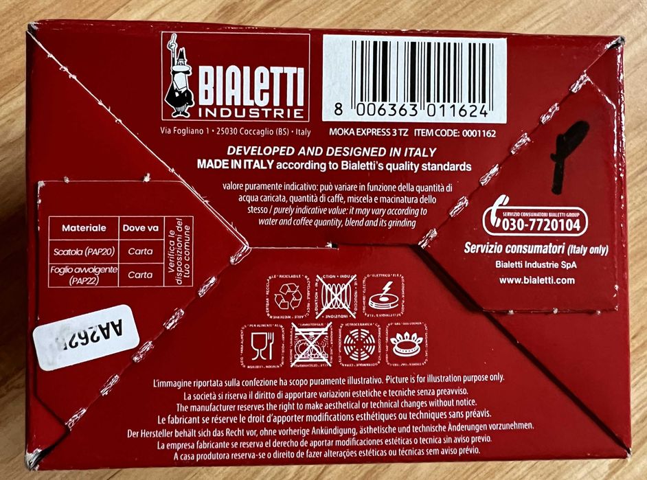 Bialetti Moka Express 3 TZ – Nowa, oryginalna kawiarka, Made in Italy