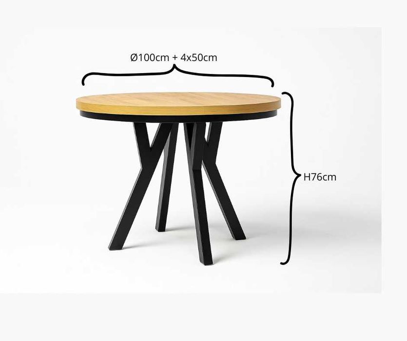 Stół rozkładany okrągły złoty craft fi100 + 4x50 nogi metalowe Y loft
