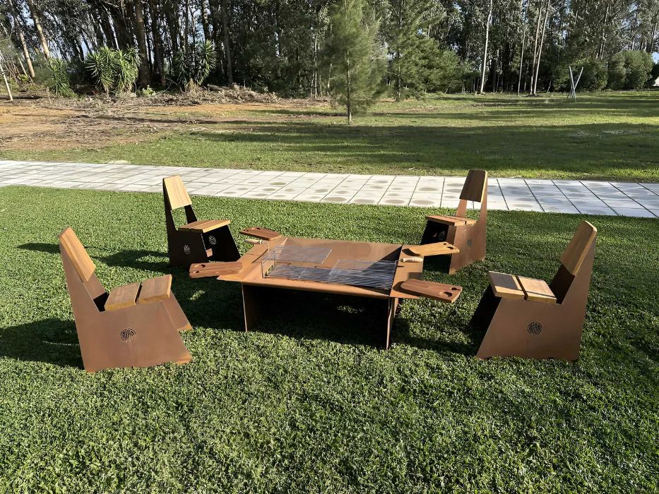 Braseiros + Cadeiras em Aço Corten - Conjunto Zig