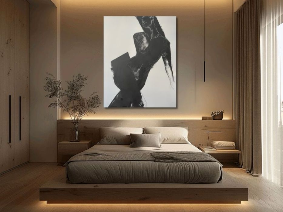 Obraz ręcznie malowany czarno-biały kobieta duży format 150 cm x 120