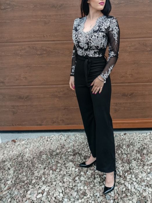 Kombinezon czarny srebrny